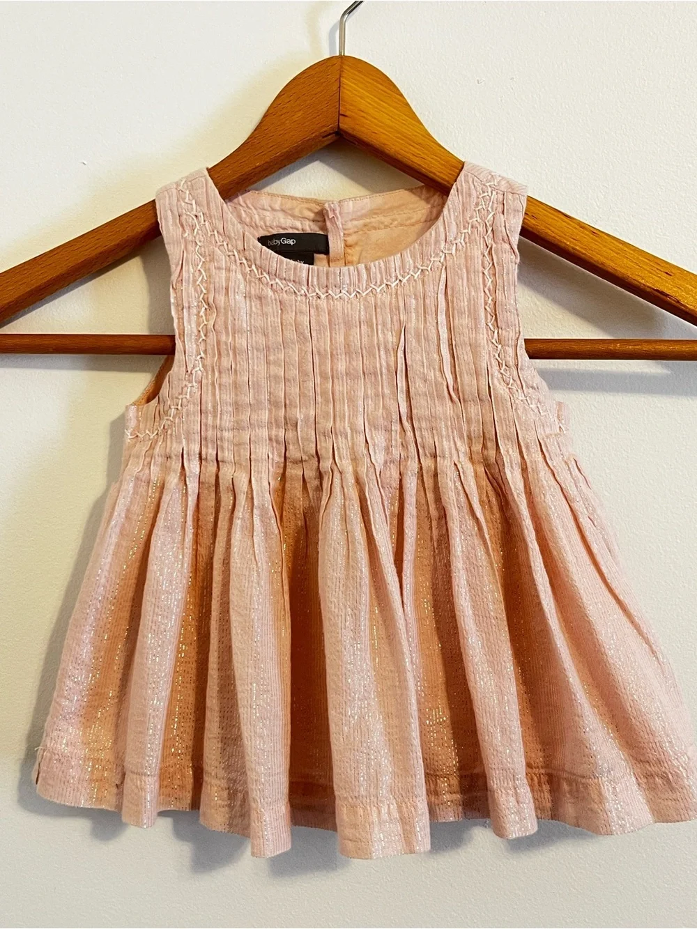 Baby Gap Pink Shimmer Tunic Tank Girls 18-24 Metallic Pleated Party Lined